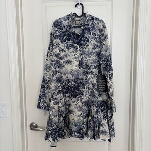 Tuckernuck Royal Blue Toile Drop Waist Ruffle Dress XXXL